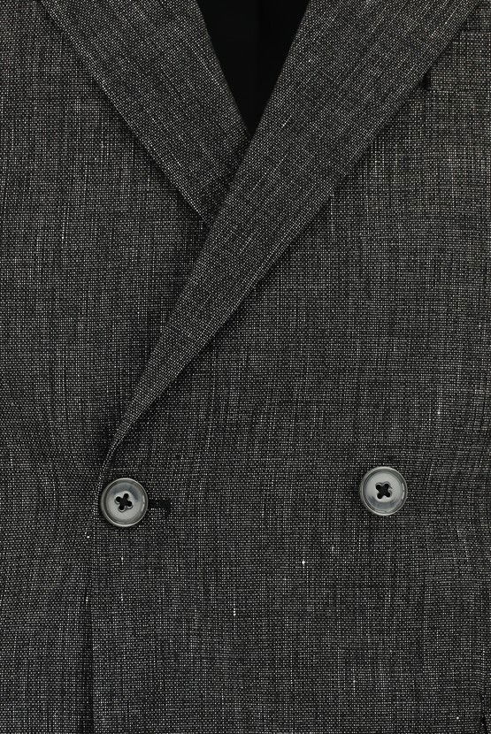 Erkek Giyim - Slim Fit Dar Kesim Keten Karışımlı Kruvaze Takım Elbise