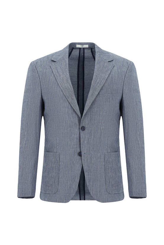Erkek Giyim - Slim Fit Dar Kesim Keten Karışımlı Beli Lastikli İpli Takım Elbise