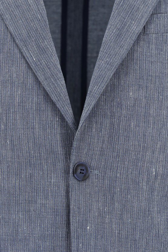Erkek Giyim - Slim Fit Dar Kesim Keten Karışımlı Beli Lastikli İpli Takım Elbise