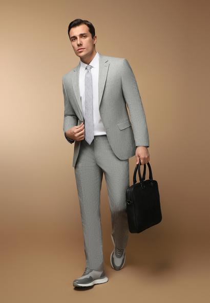 Erkek Giyim - AÇIK FÜME 60 Beden Slim Fit Dar Kesim Keten Karışımlı Takım Elbise