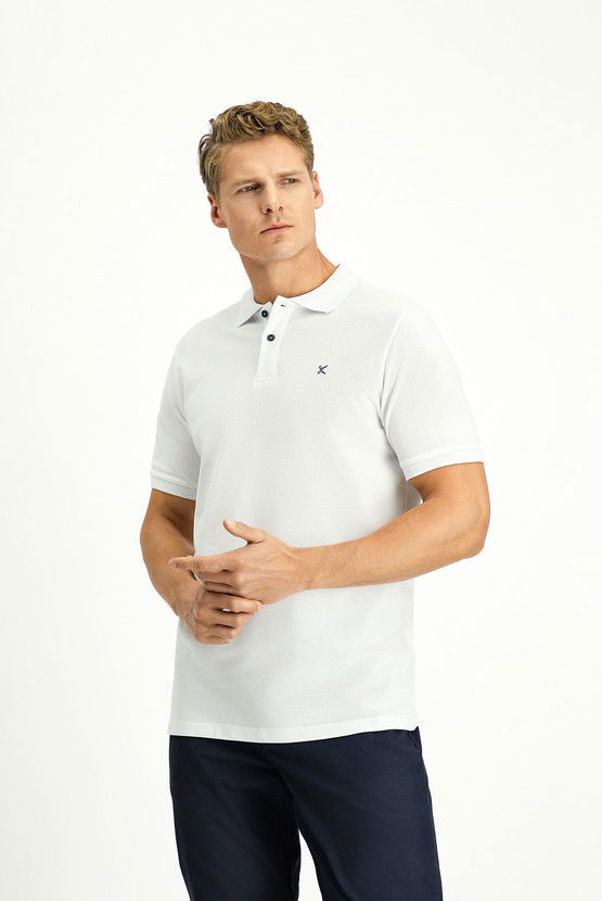 Erkek Giyim - Polo Yaka Slim Fit Dar Kesim Nakışlı Pamuk Tişört