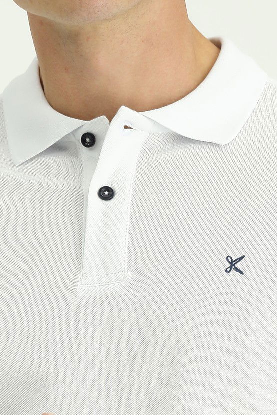 Erkek Giyim - Polo Yaka Slim Fit Dar Kesim Nakışlı Pamuk Tişört