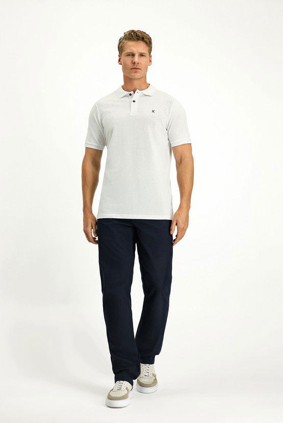 Erkek Giyim - Polo Yaka Slim Fit Dar Kesim Nakışlı Pamuk Tişört