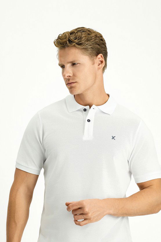 Erkek Giyim - Polo Yaka Slim Fit Dar Kesim Nakışlı Pamuk Tişört