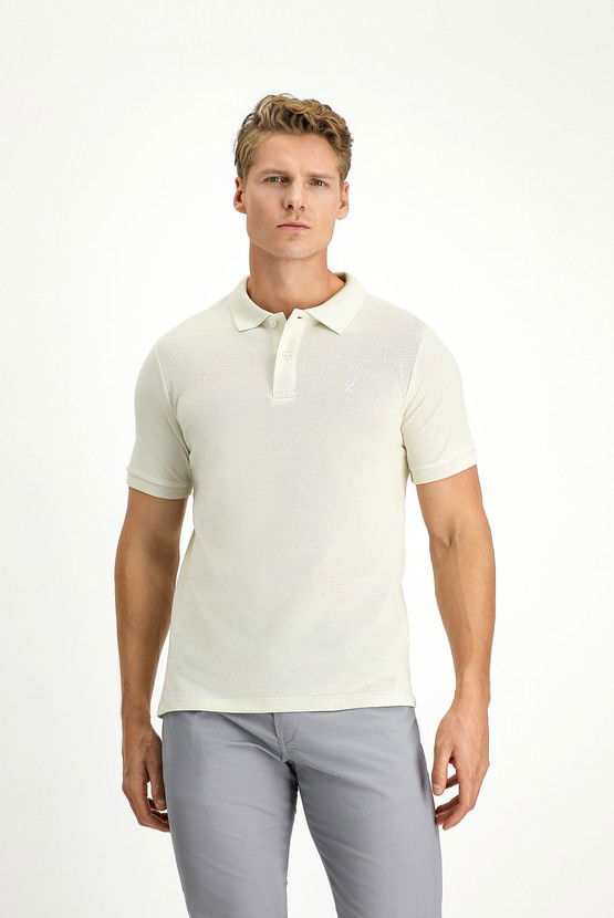 Erkek Giyim - Polo Yaka Slim Fit Dar Kesim Nakışlı Pamuk Tişört