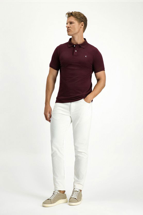 Erkek Giyim - Polo Yaka Slim Fit Dar Kesim Nakışlı Pamuk Tişört