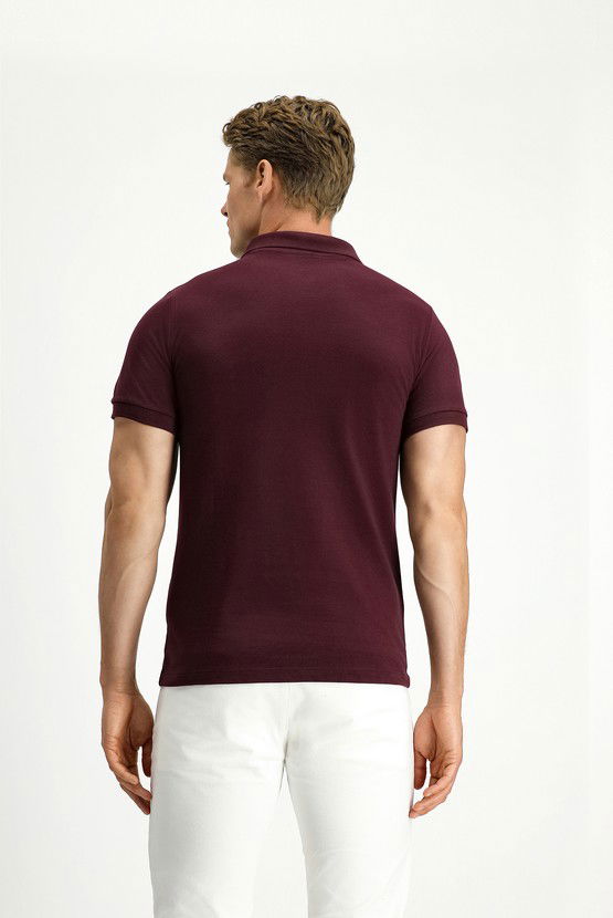 Erkek Giyim - Polo Yaka Slim Fit Dar Kesim Nakışlı Pamuk Tişört