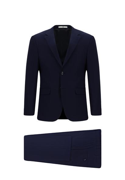 Erkek Giyim - ORTA LACİVERT 48 Beden Slim Fit Dar Kesim Klasik Takım Elbise