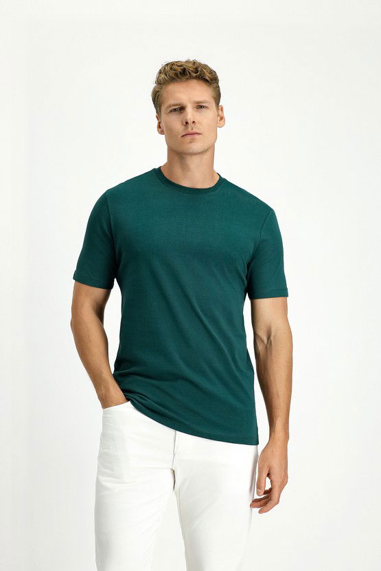 Erkek Giyim - Bisiklet Yaka Slim Fit Dar Kesim Süprem Pamuk Tişört
