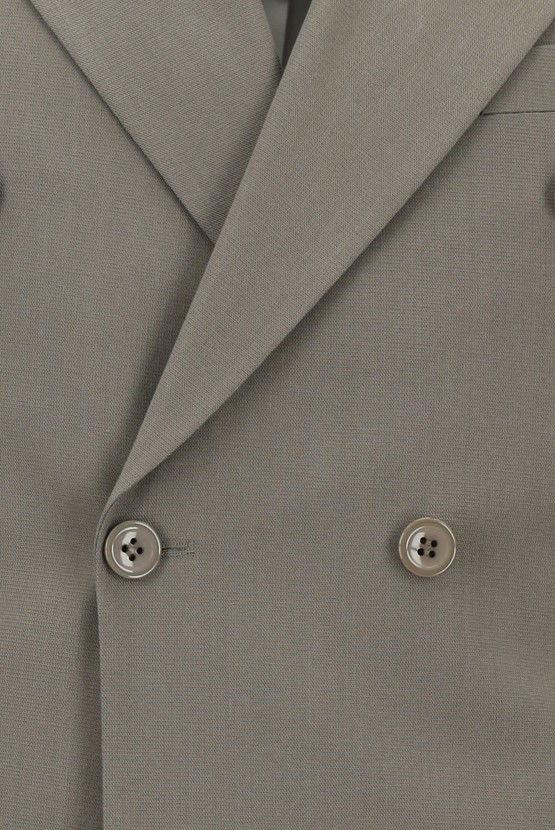 Erkek Giyim - Slim Fit Dar Kesim Pamuklu Lyocell Kruvaze Takım Elbise