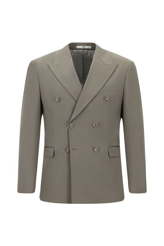 Erkek Giyim - Slim Fit Dar Kesim Pamuklu Lyocell Kruvaze Takım Elbise
