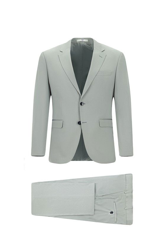 Erkek Giyim - Slim Fit Dar Kesim Pamuklu Lyocell Klasik Takım Elbise