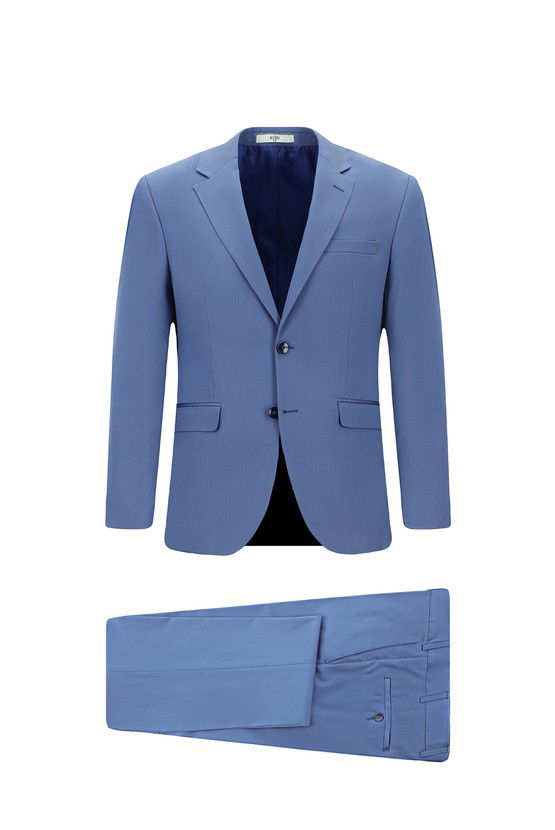 Erkek Giyim - Slim Fit Dar Kesim Pamuklu Lyocell Klasik Takım Elbise