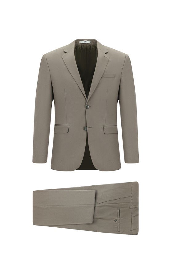 Erkek Giyim - Slim Fit Dar Kesim Pamuklu Lyocell Klasik Takım Elbise