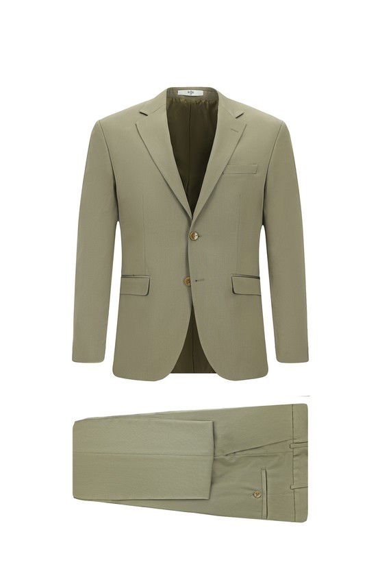 Erkek Giyim - Slim Fit Dar Kesim Pamuklu Lyocell Klasik Takım Elbise