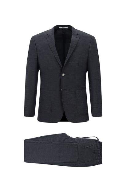 Erkek Giyim - KOYU LACİVERT 56 Beden Super Slim Fit Ekstra Dar Kesim Desenli Beli Lastikli İpli Spor Takım Elbise