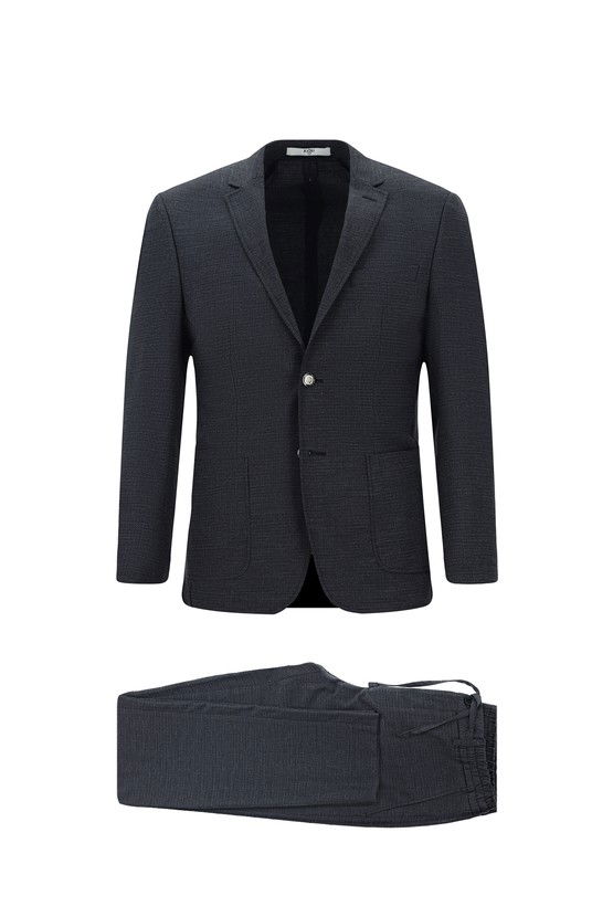 Erkek Giyim - Super Slim Fit Ekstra Dar Kesim Desenli Beli Lastikli İpli Spor Takım Elbise