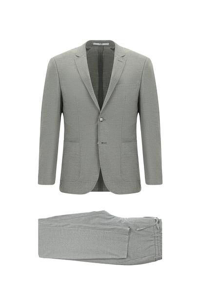 Erkek Giyim - ORTA GRİ 54 Beden Super Slim Fit Ekstra Dar Kesim Desenli Beli Lastikli İpli Spor Takım Elbise