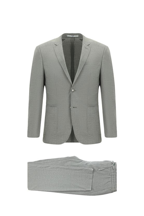 Erkek Giyim - Super Slim Fit Ekstra Dar Kesim Desenli Beli Lastikli İpli Spor Takım Elbise