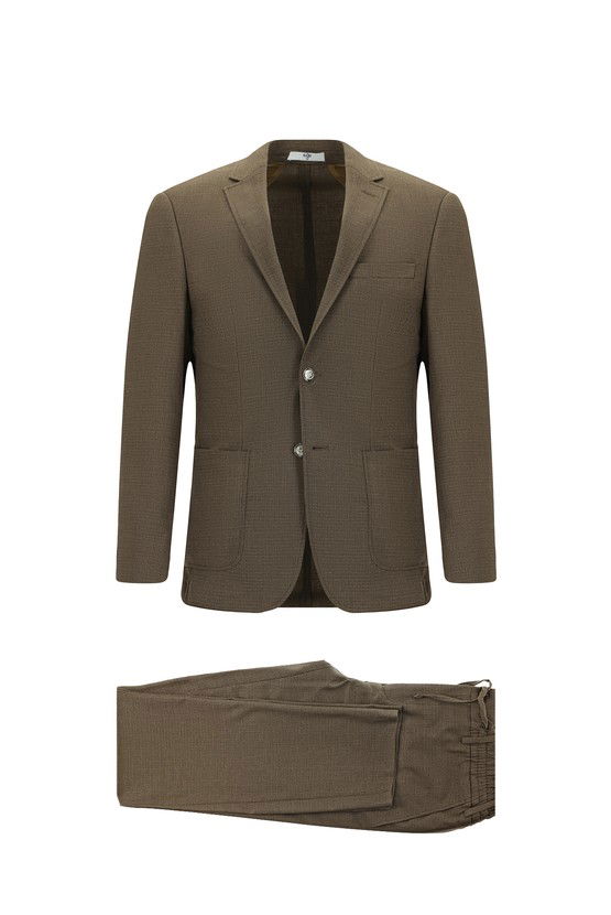 Erkek Giyim - Super Slim Fit Ekstra Dar Kesim Desenli Beli Lastikli İpli Spor Takım Elbise