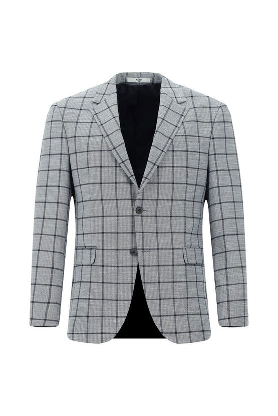 Erkek Giyim - Slim Fit Dar Kesim Kareli Kombinli Takım Elbise