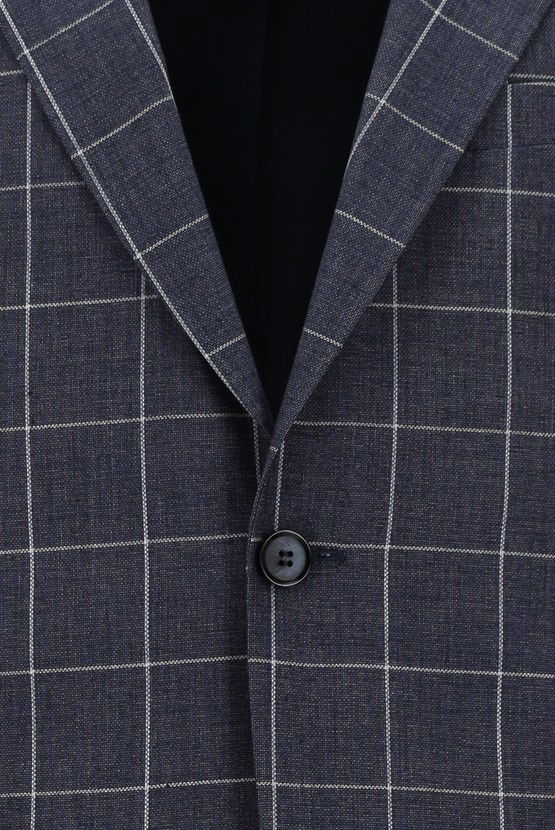 Erkek Giyim - Slim Fit Dar Kesim Kareli Kombinli Takım Elbise