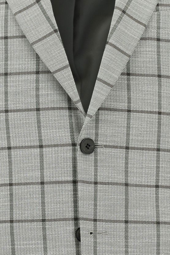 Erkek Giyim - Slim Fit Dar Kesim Kareli Kombinli Takım Elbise