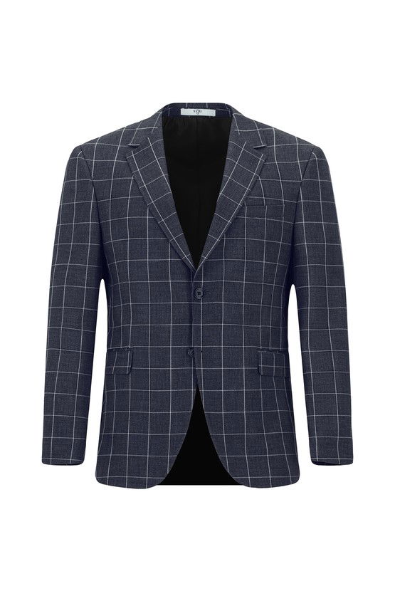 Erkek Giyim - Slim Fit Dar Kesim Kareli Kombinli Takım Elbise
