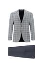  ORTA LACİVERT  Slim Fit Dar Kesim Kareli Kombinli Takım Elbise
