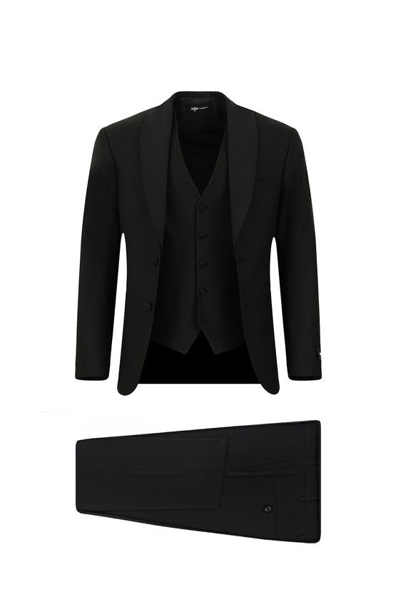 Erkek Giyim - Regular Fit Şal Yaka Yelekli Smokin & Damatlık