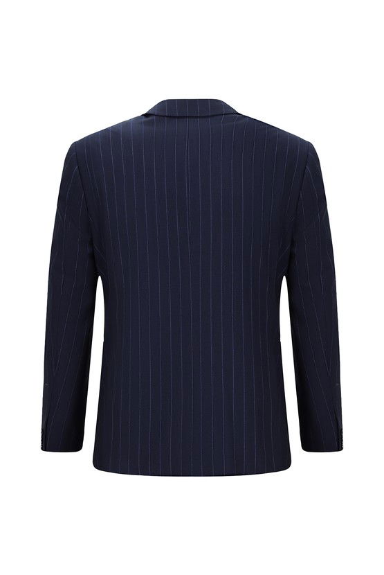 Erkek Giyim - Slim Fit Dar Kesim Çizgili İtalyan Kesim Kruvaze Takım Elbise