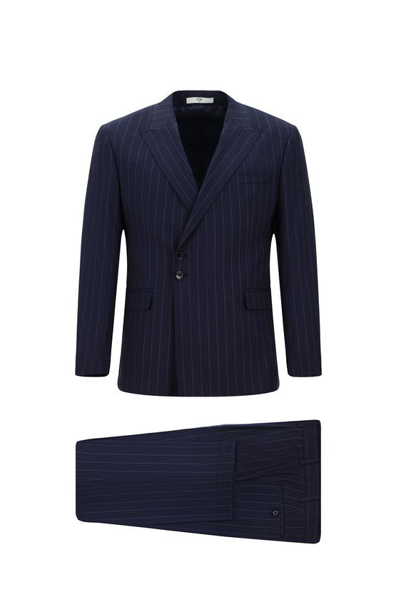 Erkek Giyim - Slim Fit Dar Kesim Çizgili İtalyan Kesim Kruvaze Takım Elbise