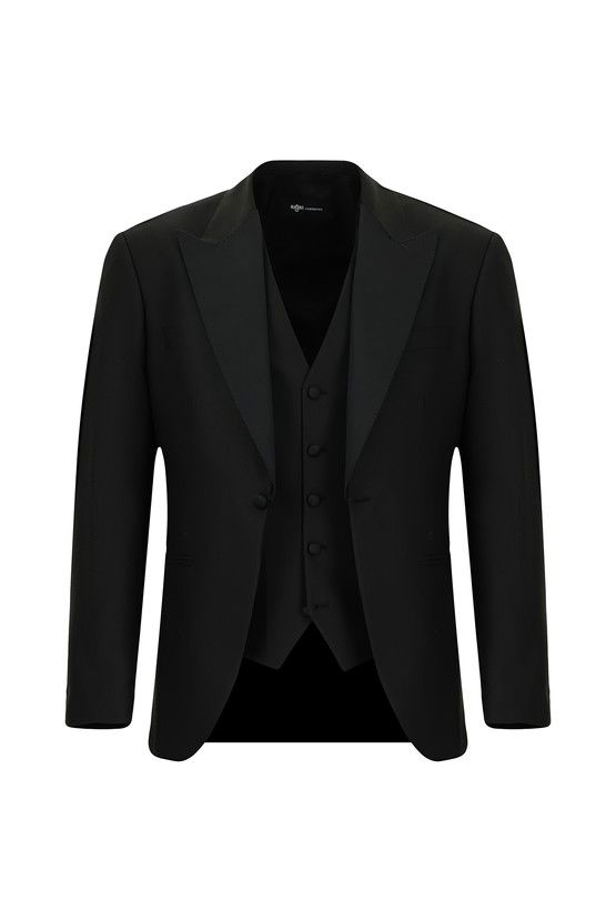 Erkek Giyim - Slim Fit Dar Kesim Sivri Yaka Yelekli Smokin & Damatlık