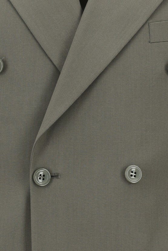 Erkek Giyim - Slim Fit Dar Kesim Pamuklu Lyocell Kruvaze Takım Elbise