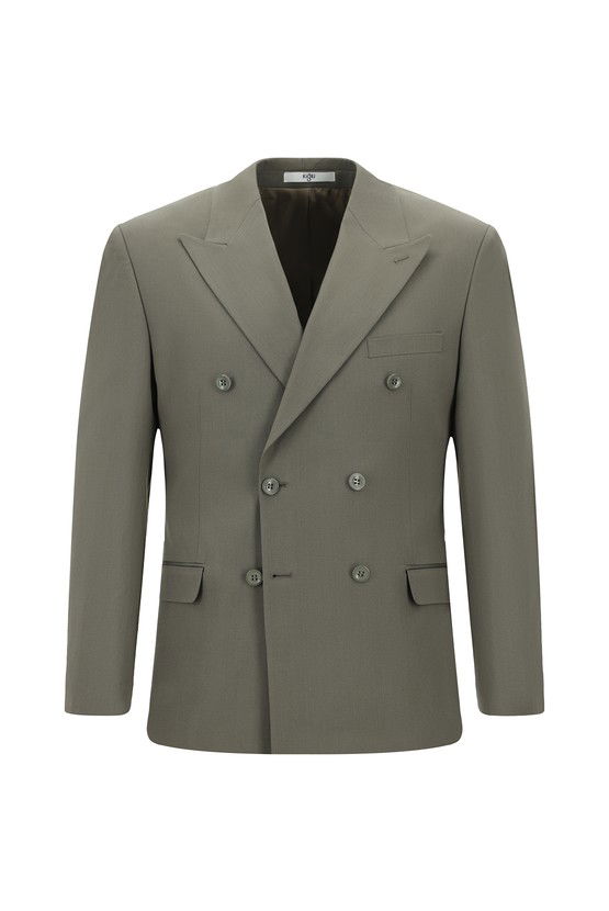 Erkek Giyim - Slim Fit Dar Kesim Pamuklu Lyocell Kruvaze Takım Elbise
