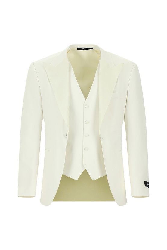 Erkek Giyim - Slim Fit Dar Kesim Sivri Yaka Yelekli Smokin & Damatlık