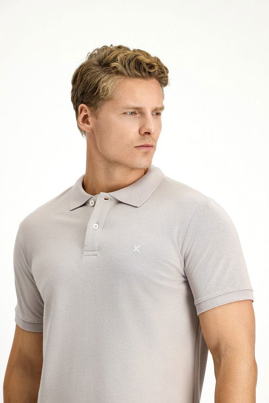 Erkek Giyim - Polo Yaka Slim Fit Dar Kesim Nakışlı Pamuk Tişört