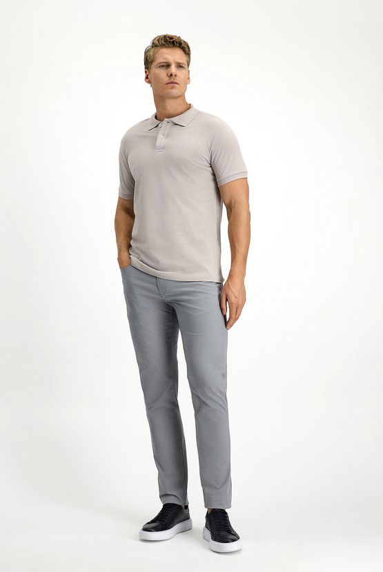 Erkek Giyim - Polo Yaka Slim Fit Dar Kesim Nakışlı Pamuk Tişört