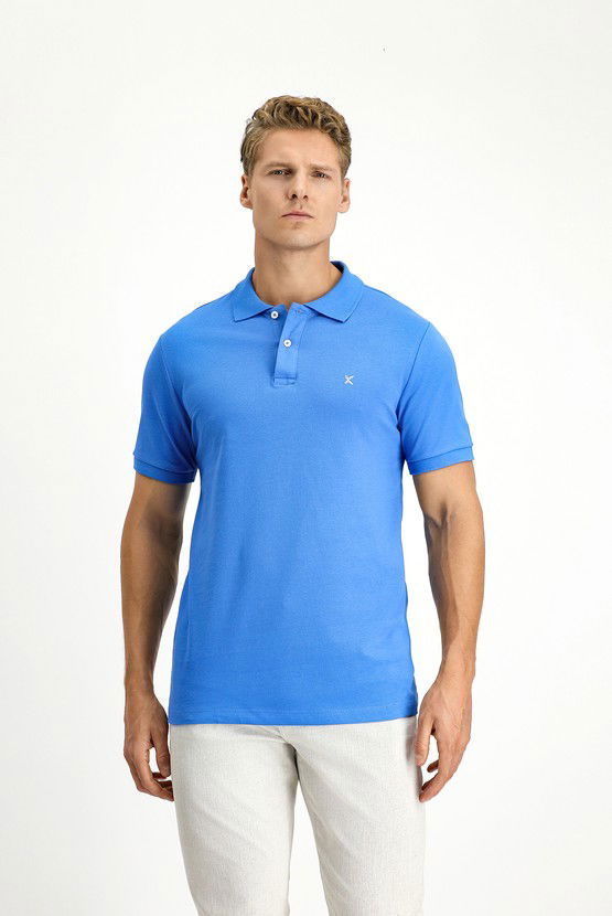 Erkek Giyim - Polo Yaka Slim Fit Dar Kesim Nakışlı Pamuk Tişört