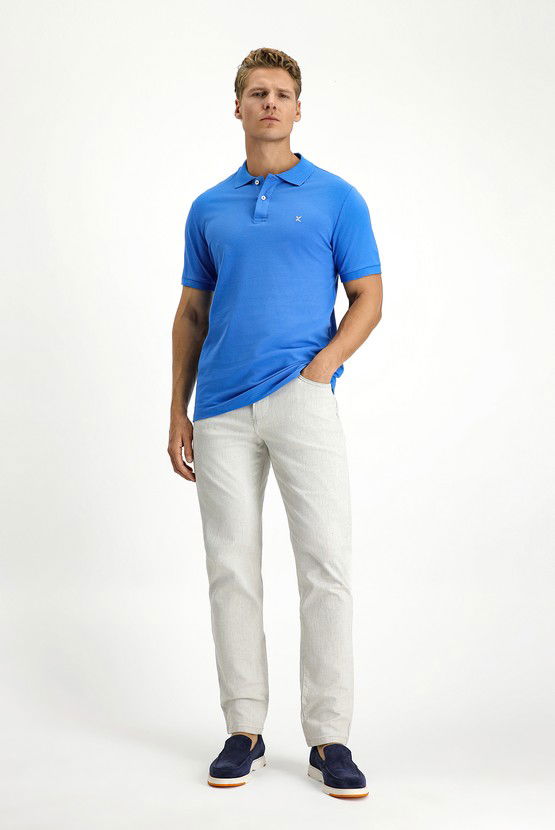 Erkek Giyim - Polo Yaka Slim Fit Dar Kesim Nakışlı Pamuk Tişört