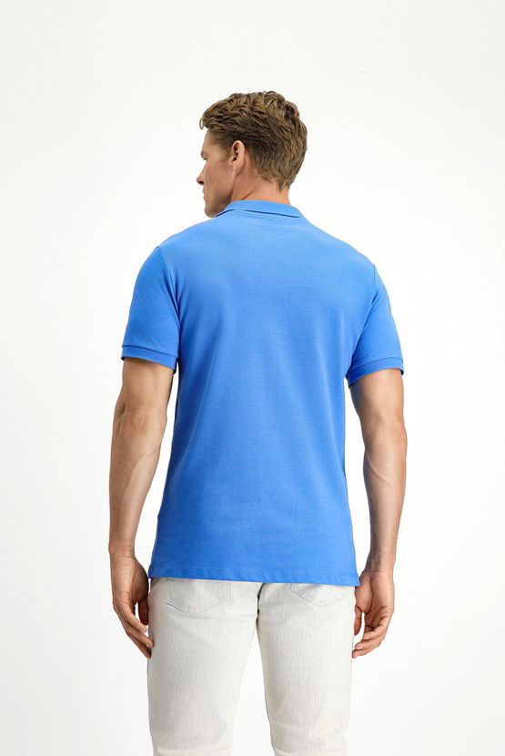 Erkek Giyim - Polo Yaka Slim Fit Dar Kesim Nakışlı Pamuk Tişört