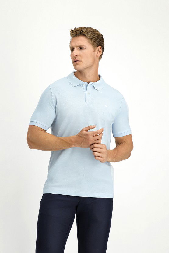 Erkek Giyim - Polo Yaka Slim Fit Dar Kesim Nakışlı Pamuk Tişört