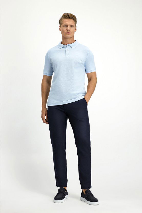 Erkek Giyim - Polo Yaka Slim Fit Dar Kesim Nakışlı Pamuk Tişört