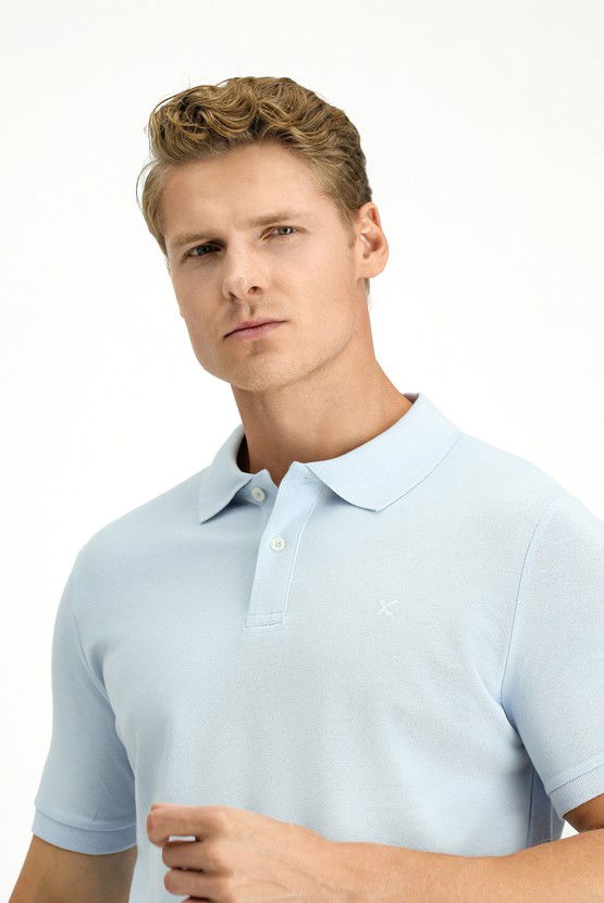 Erkek Giyim - Polo Yaka Slim Fit Dar Kesim Nakışlı Pamuk Tişört
