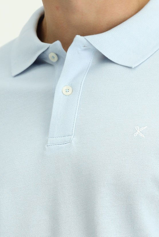 Erkek Giyim - Polo Yaka Slim Fit Dar Kesim Nakışlı Pamuk Tişört