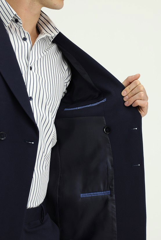 Erkek Giyim - Slim Fit Dar Kesim Kruvaze Takım Elbise