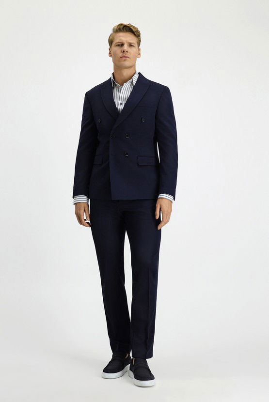 Erkek Giyim - Slim Fit Dar Kesim Kruvaze Takım Elbise