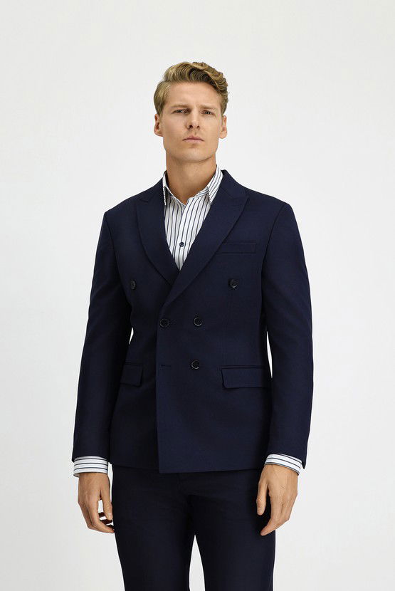 Erkek Giyim - Slim Fit Dar Kesim Kruvaze Takım Elbise