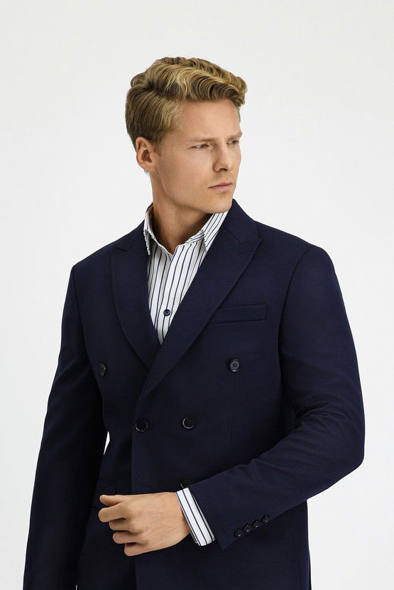 Erkek Giyim - Slim Fit Dar Kesim Kruvaze Takım Elbise