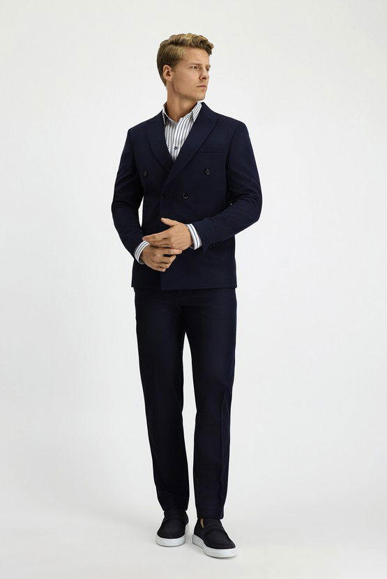 Erkek Giyim - Slim Fit Dar Kesim Kruvaze Takım Elbise